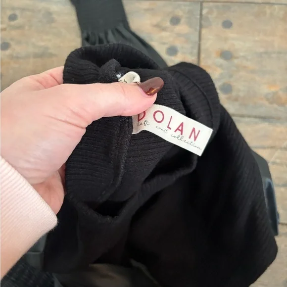 Dolan Anthropologie Mixed Media Puff Sleeve Top in Black Leather Sleeve Small - Picture 6 of 9